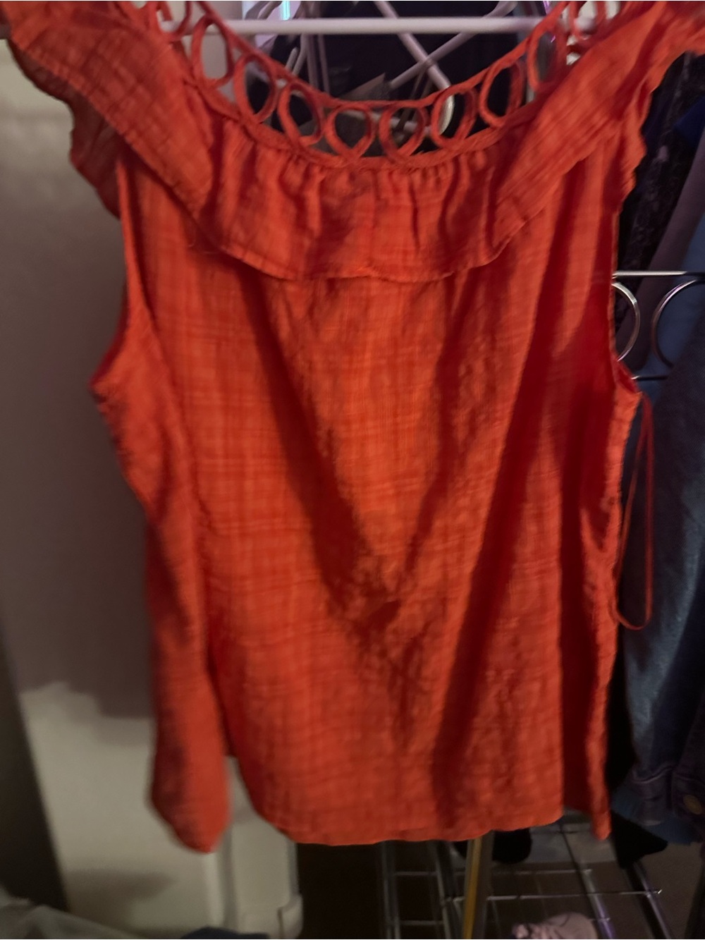Max Studio Bright Orange Sleeveless Ruffle Neck Tank size XL nwt